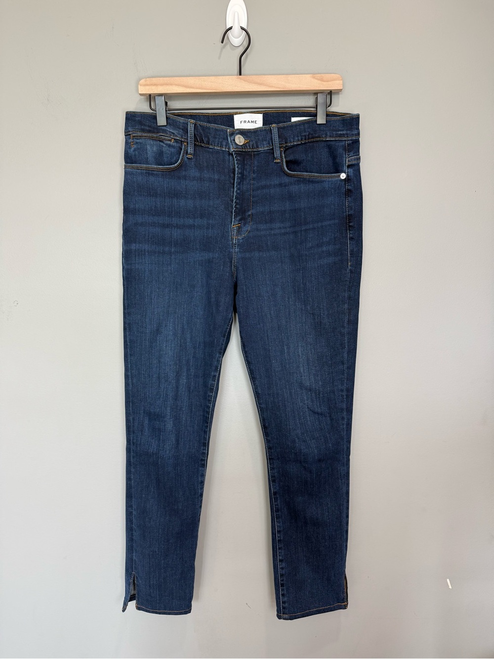 FRAME Le High Skinny Crop Ankle Slit Jeans Blue Size 30
